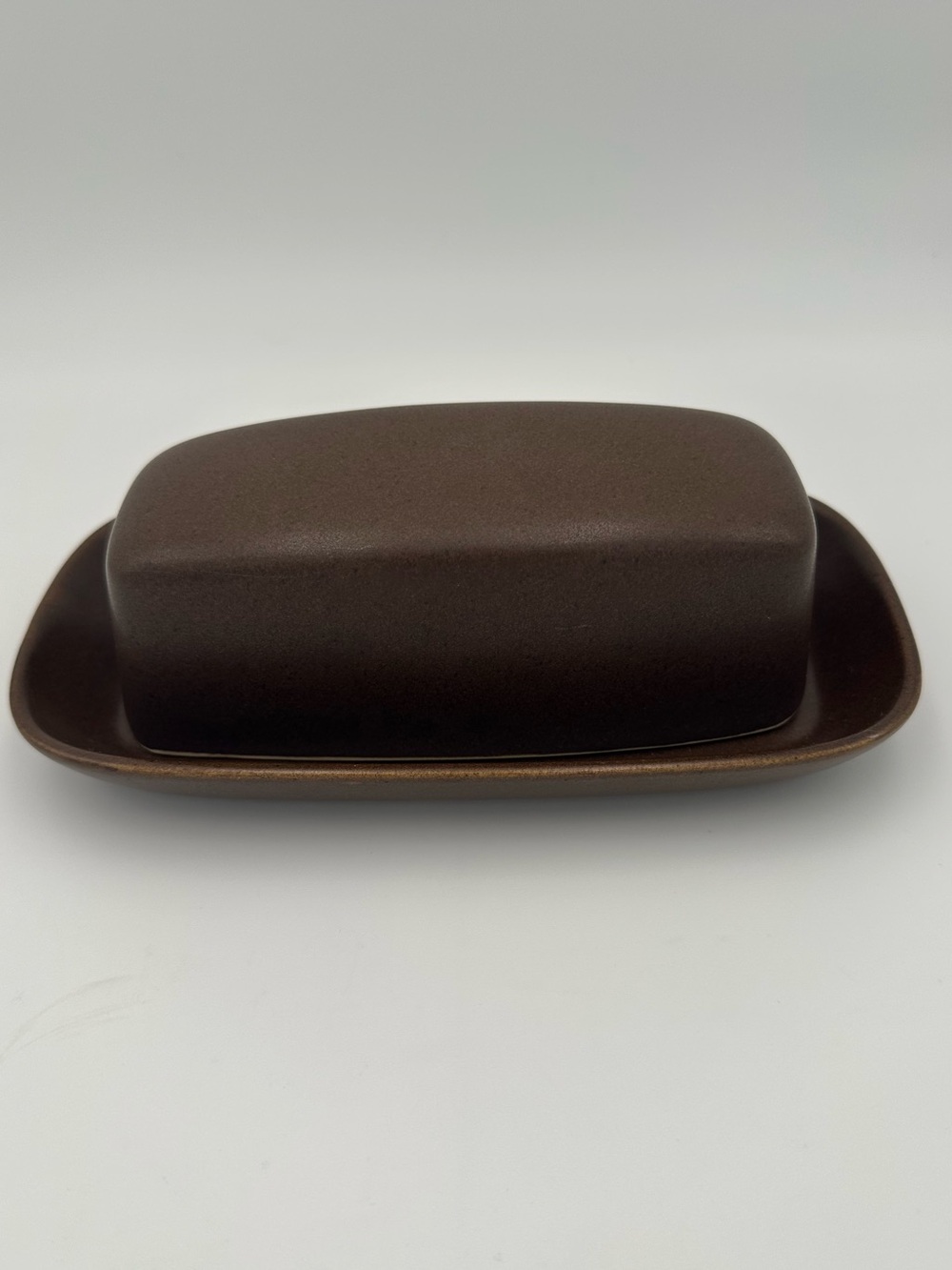 Denby-Langley~ Mayflower Pattern Made in England Brown Stoneware Butter Dish
